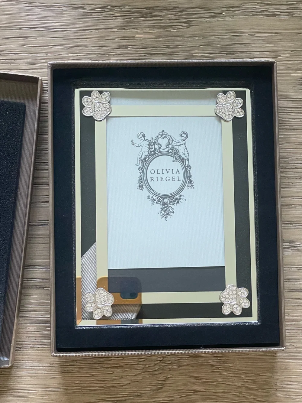 NIB | Olivia Riegel Paw Print Frame 4x6 Crystal Paw Print Glass Photo Frame